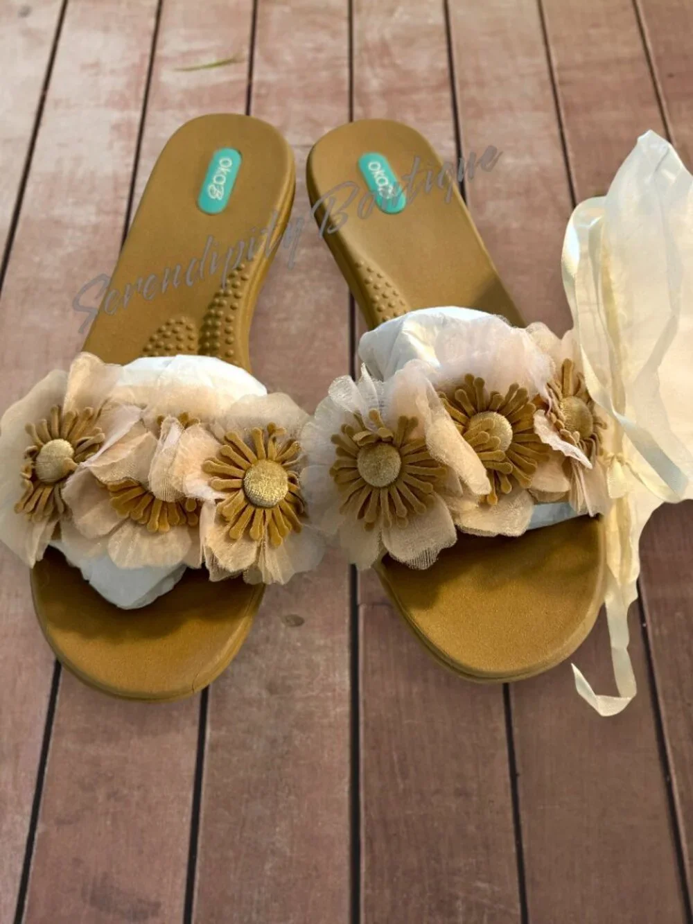 Oka b Catalina Pretty Floral Fringe Flex Sole Girly Boho Comfy Slides Sandals - Picture 8 of 8